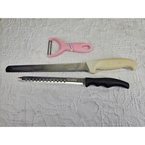 Forever Sharp Update Kiwi Knife Peeler Set 3pc Pink Black Cream Good Serrated